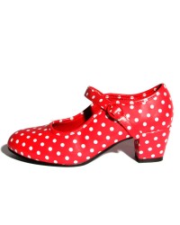 Scarpe Di Flamenca Pelle Sintetica A Pois Per Bambina <b>Colore - Rosso, Taglia - 18</b>